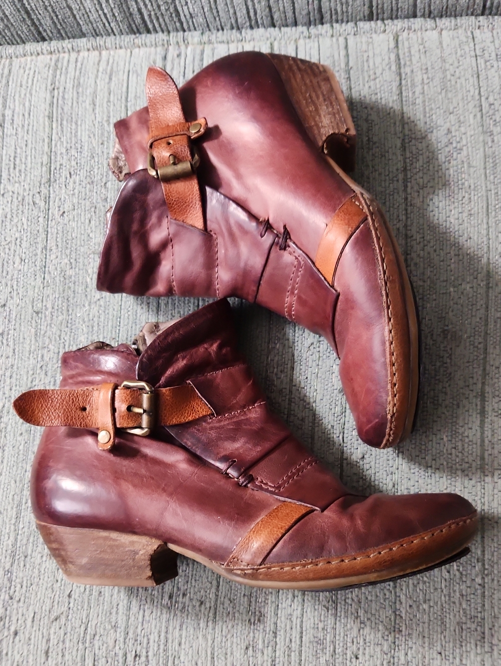 🍉A.S.98 Women's Burgundy Leather Ankle Booties with Side Zip